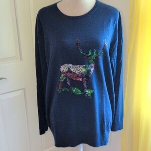 Boden Blue Crew Neck Sweater with Sequin Design